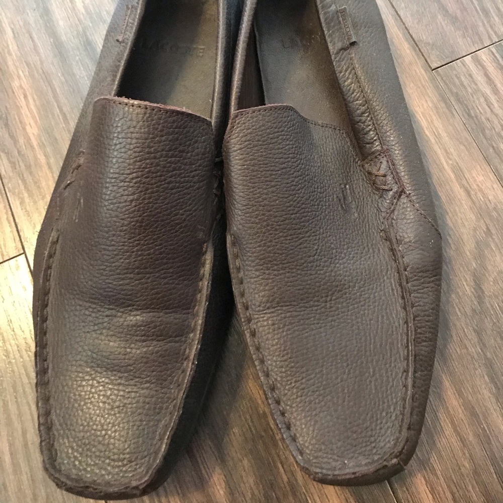9x  HP 🎉 Lacoste Brown Leather Casual Men’s Shoes Loafers